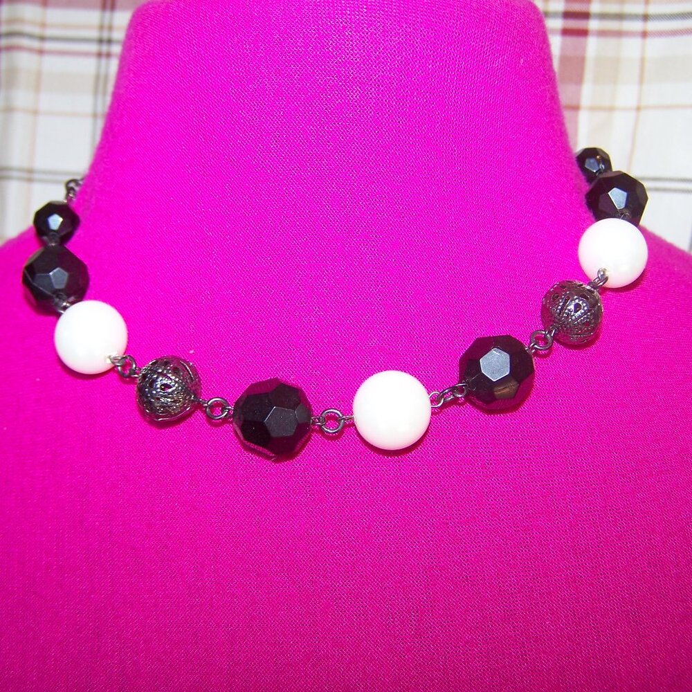 Black, White and Metal Necklace